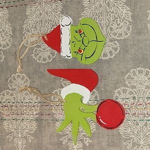 Hand Crafted | Pair of Hand Painted Wood Grinch Ornaments